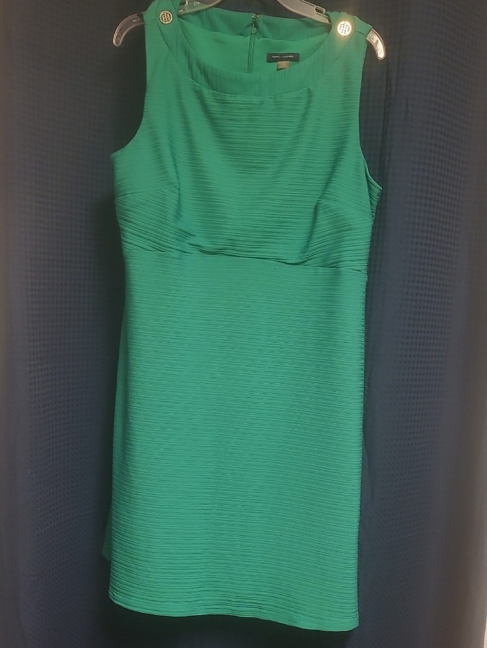 Tommy Hilfiger Emerald Green Textured Sleeveless Midi Dress